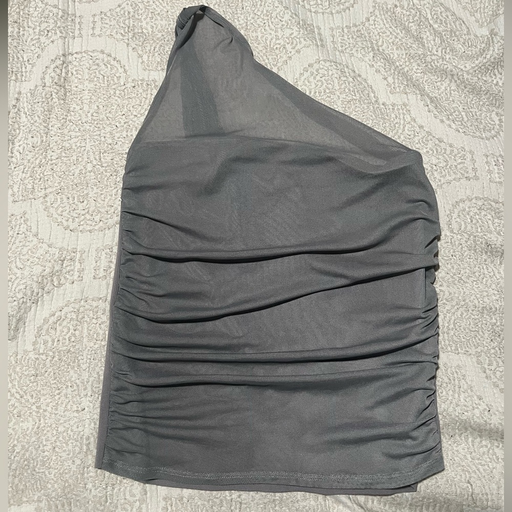 One-Shoulder Ruched Top Gray